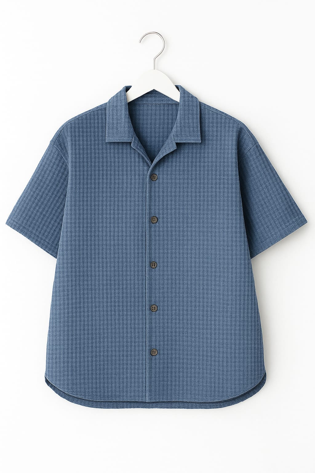 Steel Blue Waffle Knit Cuben Collar Shirt