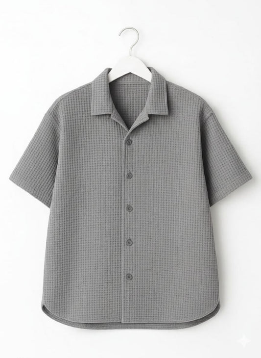 Hazel Grey Waffle Knit Cuben Collar Shirt