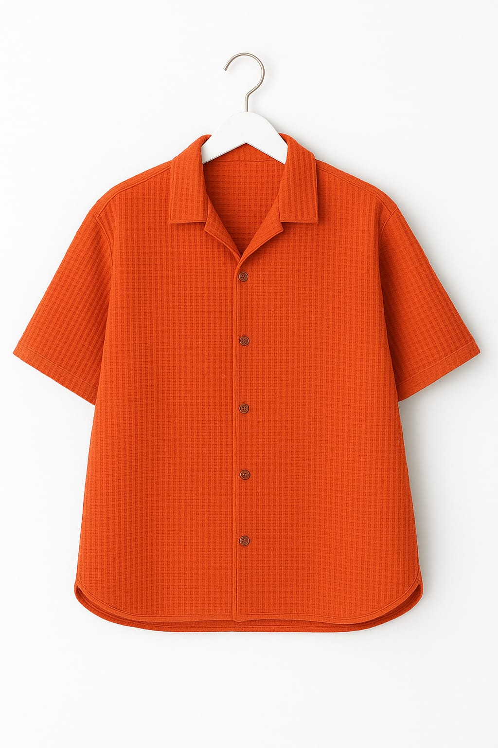 Orange Waffle Knit Cuben Collar Shirt