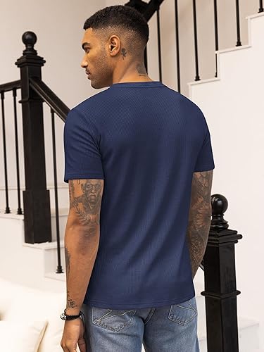 Pack Of 2 WAFFLE HENLEY T-Shirts ( Black & Navy )