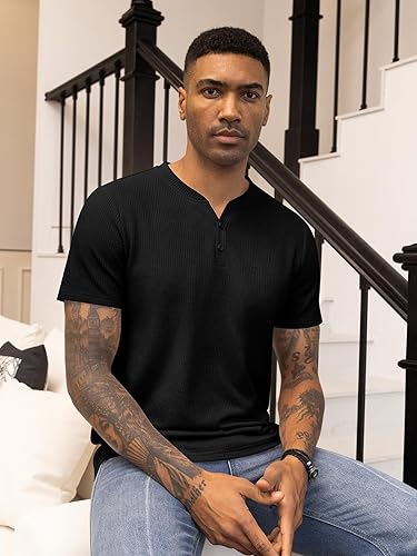 Pack Of 2 WAFFLE HENLEY T-Shirts ( Black & Navy )