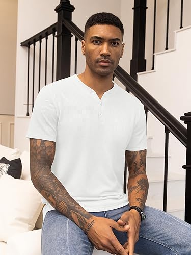 Pack Of 2 WAFFLE HENLEY T-Shirts ( Gray & White )