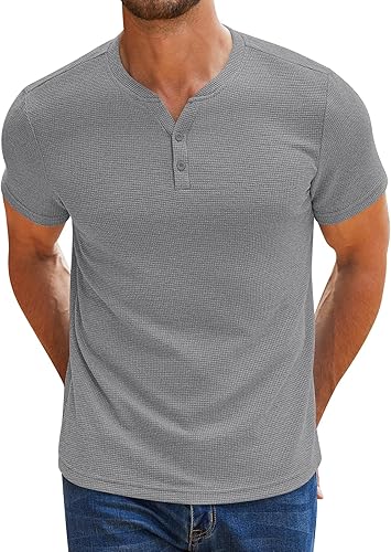 Pack Of 2 WAFFLE HENLEY T-Shirts ( Gray & White )
