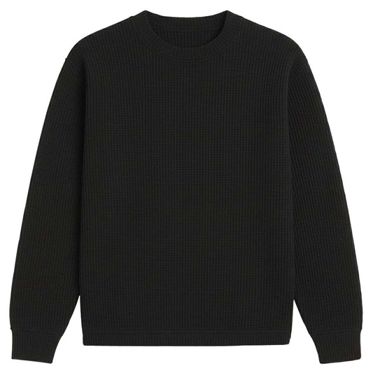 BLACK Waffle Knit SweatShirt