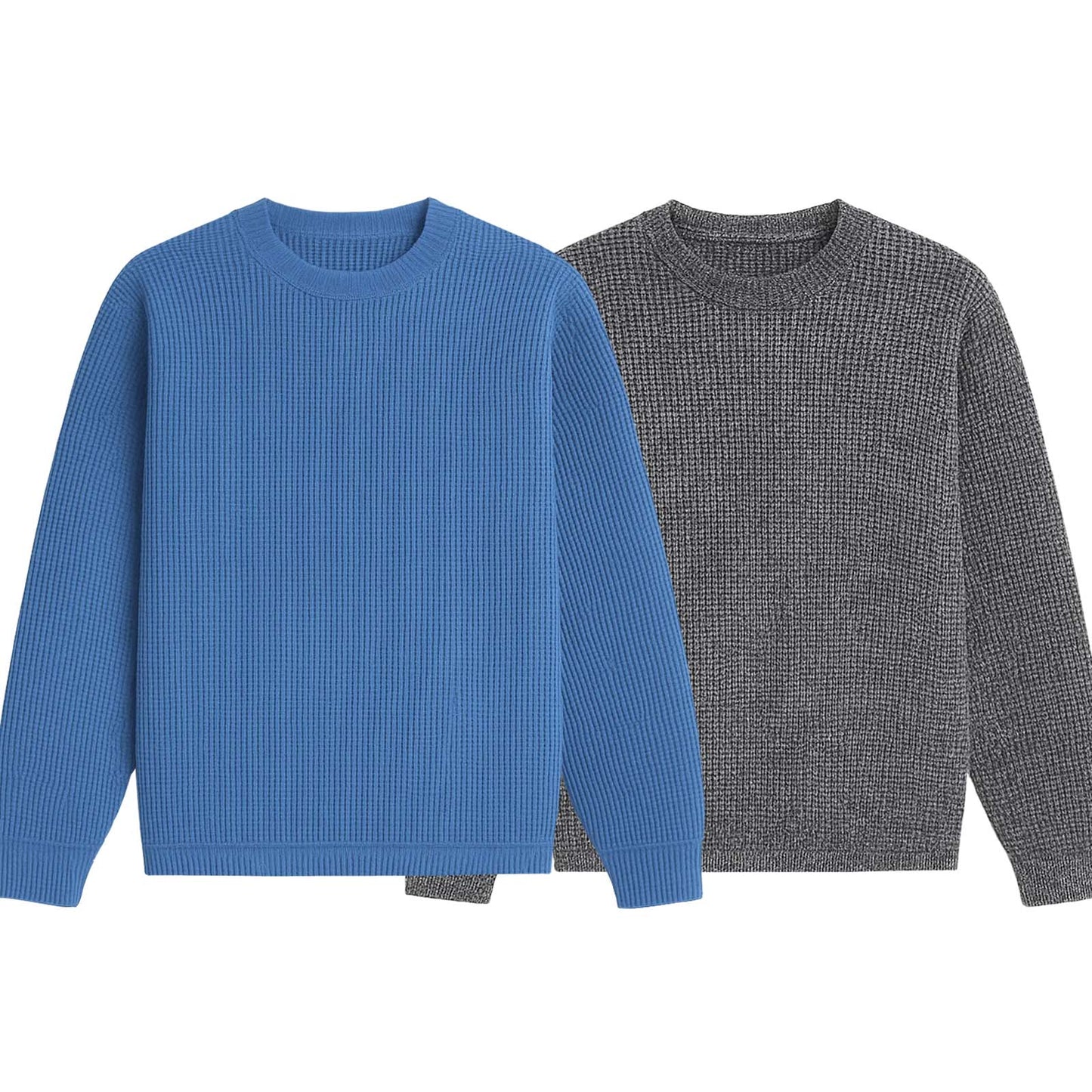 2 Pieces Waffle Knit SweatShirt ( BLUE & TEXTURE GREY )