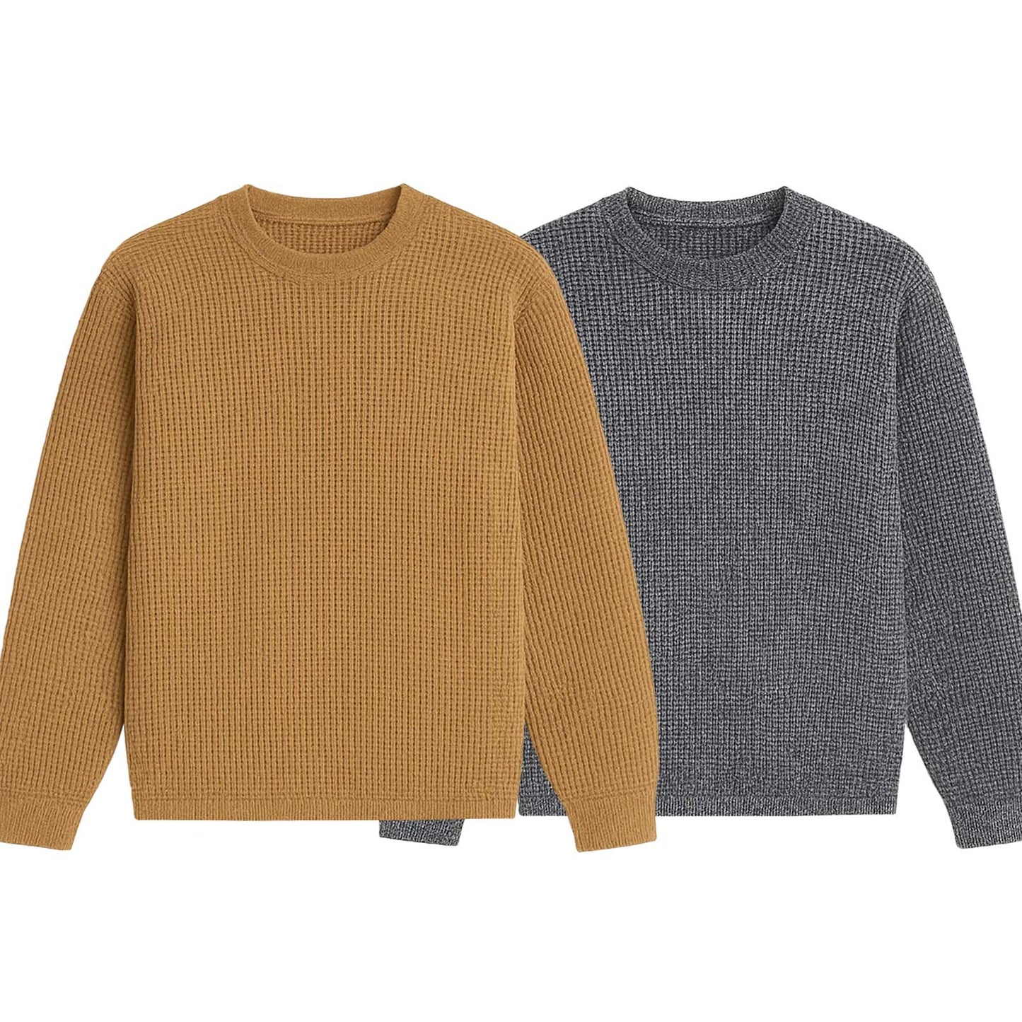 2 Pieces Waffle Knit SweatShirt ( CAMEL & TEXTURE GREY )