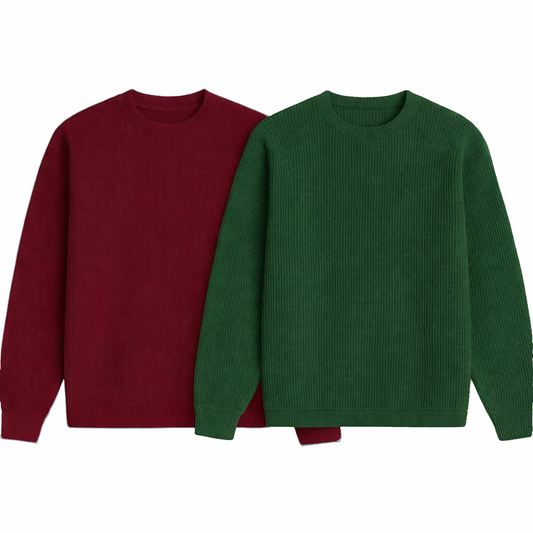2 Pieces Waffle Knit SweatShirt (MAROON & GREEN )
