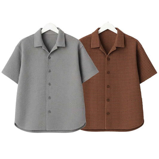 Pack of 2 Waffle Cuben Collar ( Hazel Grey & Brown )