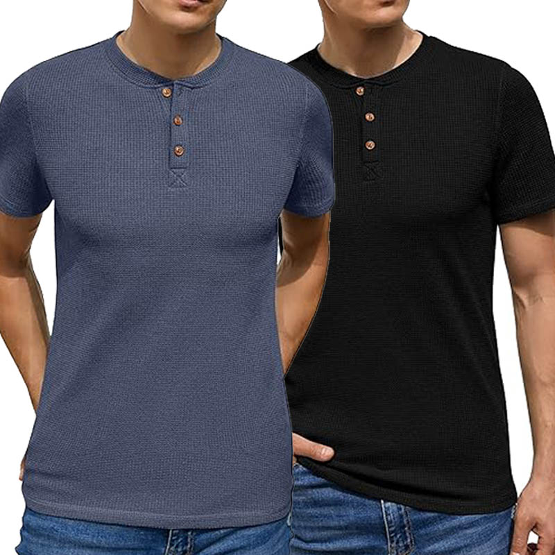 Pack Of 2 WAFFLE HENLEY T-Shirts ( Black & Navy )