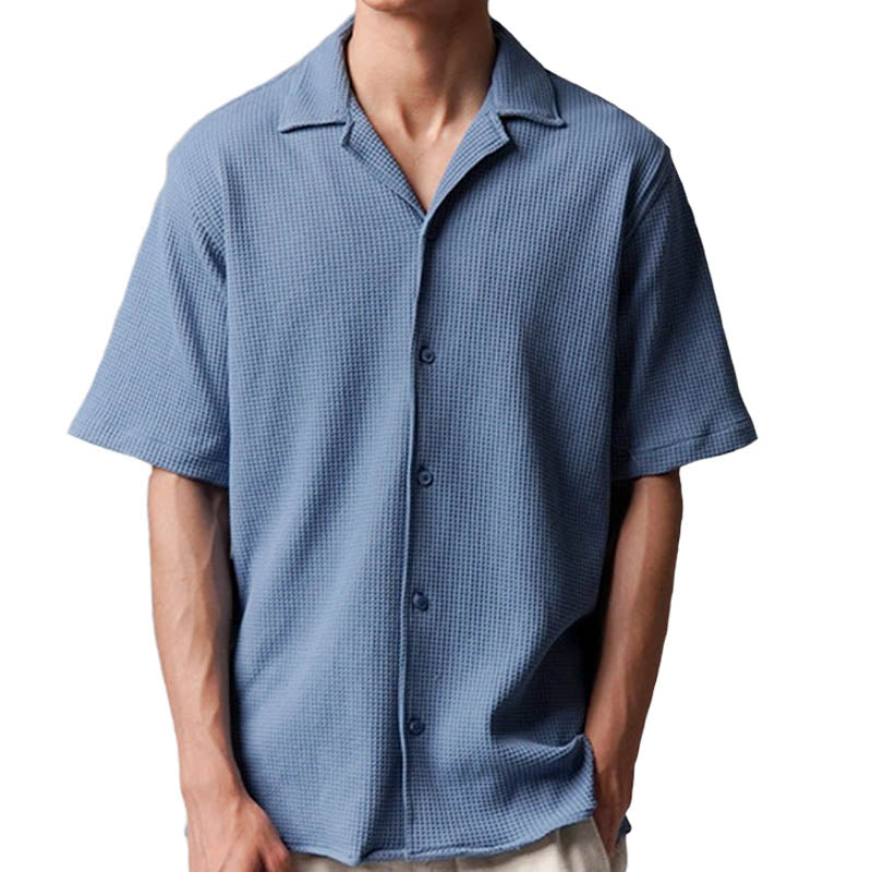 Steel Blue Waffle Knit Cuben Collar Shirt