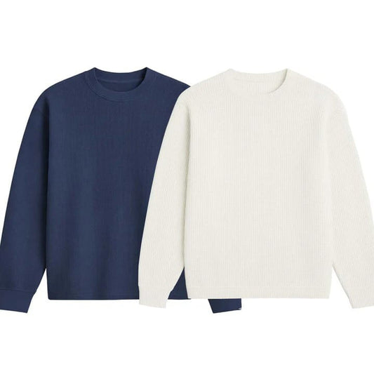 2 Pieces Waffle Knit SweatShirt (NAVY BLUE  & WHITE )
