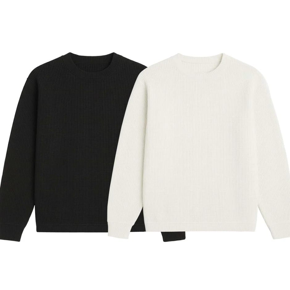 2 Pieces Waffle Knit SweatShirt ( WHITE & BLACK )