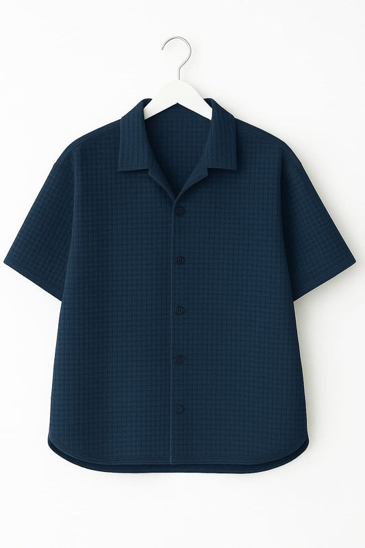 Navy Waffle Knit Cuben Collar Shirt