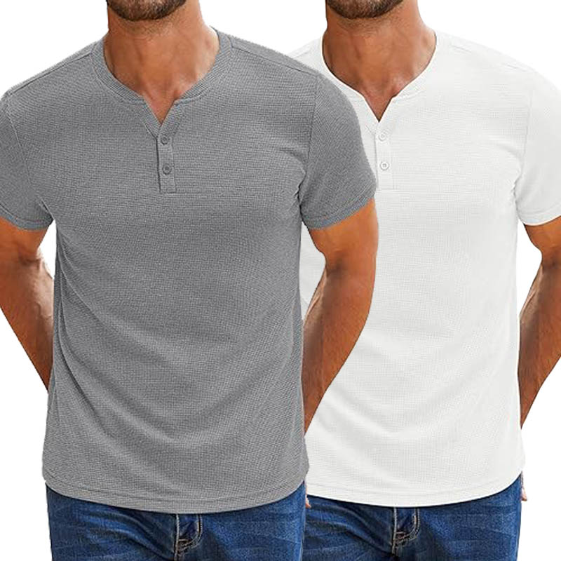 Pack Of 2 WAFFLE HENLEY T-Shirts ( Gray & White )